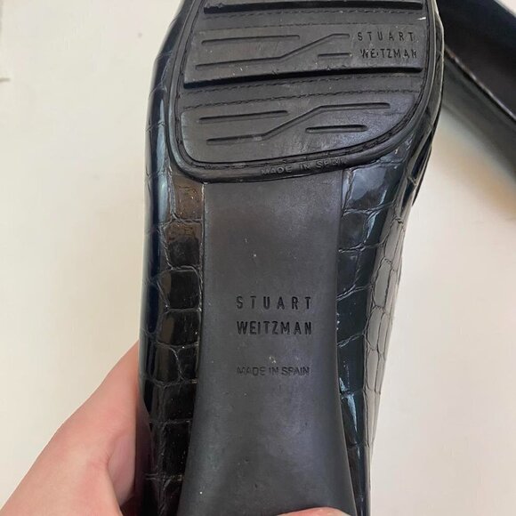 Stuart Weitzman Black Croc-Embossed Loafers - Picture 7 of 8